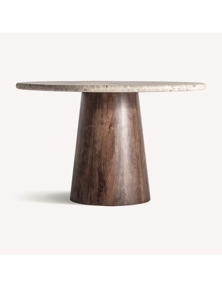 Mesa de Comedor Varzi de Vical Home en Travertino y Madera de Mango - Estilo Art Decó