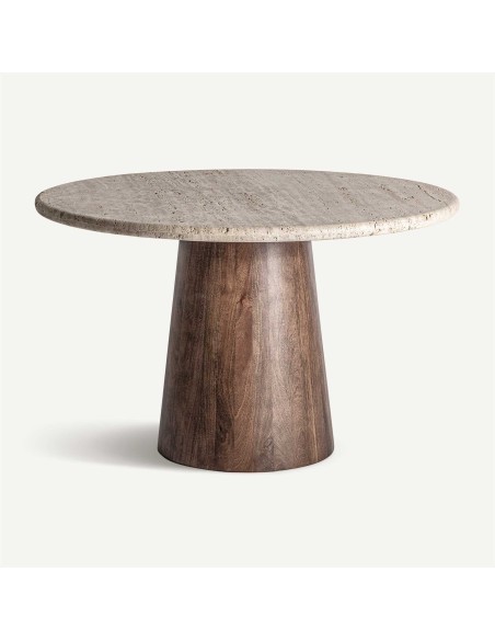 Mesa de Comedor Varzi de Vical Home en Travertino y Madera de Mango - Estilo Art Decó