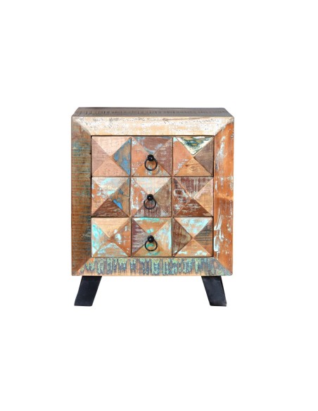 Mesita 3 Cajones en Madera Reciclada Multicolor – Colección Diamante Giner y Colomer