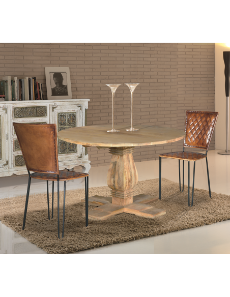 Mesa de comedor redonda madera mango natural de Giner y Colomer