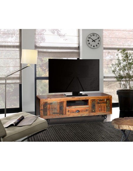 Mueble TV Verrier de madera reciclada con ruedas de Giner y Colomer