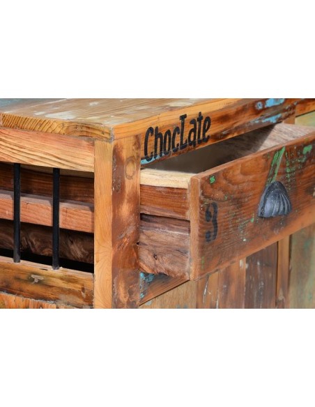 Aparador Verrier de Madera Reciclada con Ruedas y 3 Cajones – Giner y Colomer