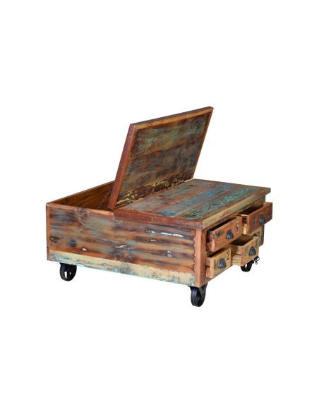 Mesa de Centro Verrier en Madera Reciclada con Cajones y Ruedas – Giner y Colomer
