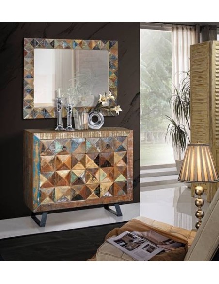 Recibidor de madera reciclada con cajones de Giner y Colomer