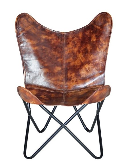 Silla Butterfly de Piel Envejecida y Hierro – Giner y Colomer