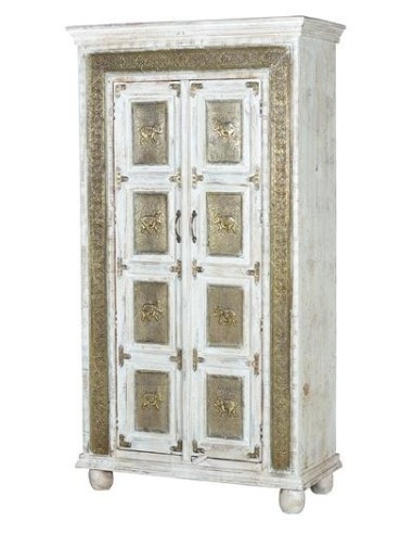 Armario de Madera de Mango Blanco Decapado con...