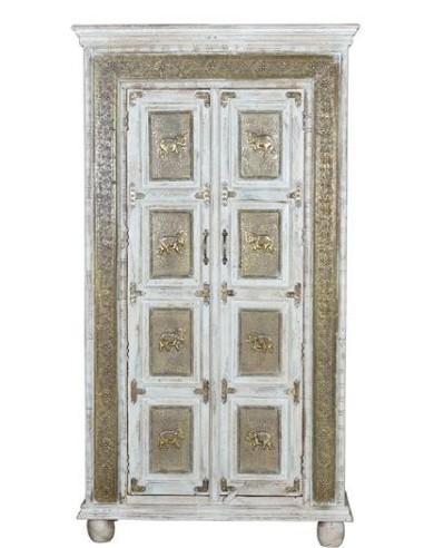 Armario de Madera de Mango Blanco Decapado con...