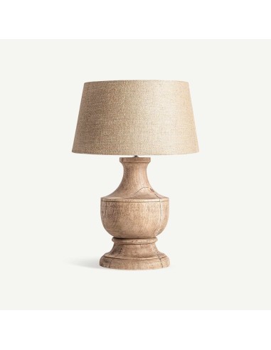 Lámpara de sobremesa de Vical Home, fabricada en madera de mango y combinada con yute natural.