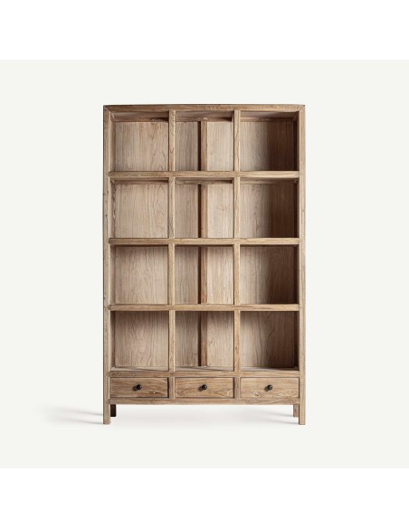 Librería modular Brecey de Vical Home, de estilo colonial, fabricada en madera de olmo reciclado en color marrón claro.