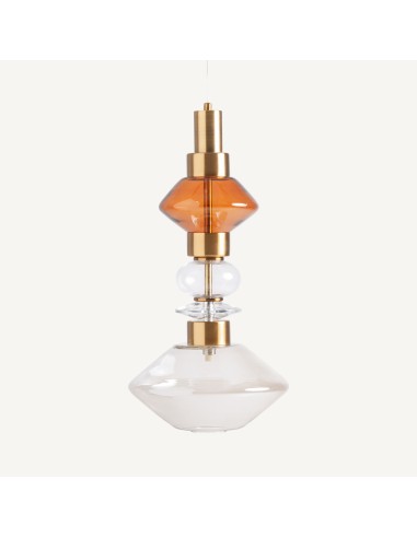 Lámpara de colgar en cristal ahumado y acero cobre – Vical Home | 24x24x50 cm