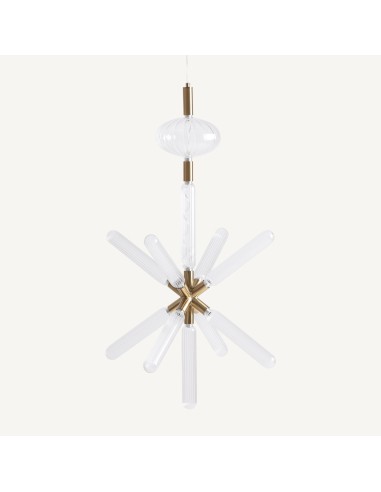 Lámpara de colgar en cristal transparente y acero bronce – Vical Home | 42x42x100 cm