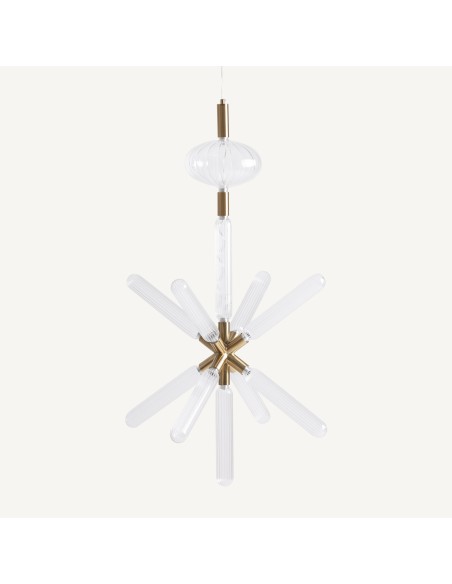 Lámpara de colgar en cristal transparente y acero bronce – Vical Home | 56x56x92 cm
