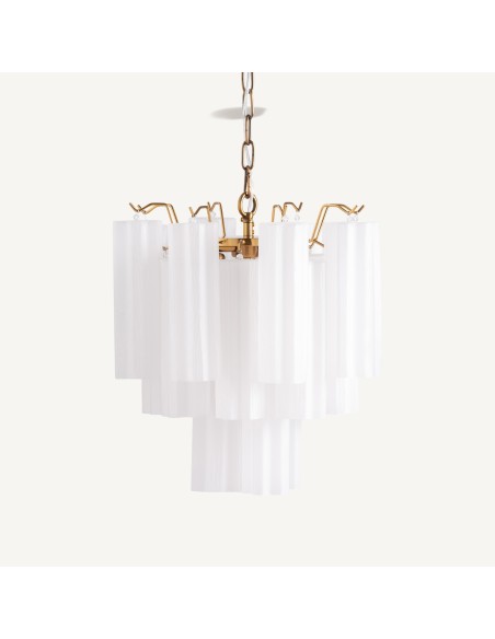 Lámpara de colgar en cristal blanco y acero dorado – Vical Home | 44x44x42 cm