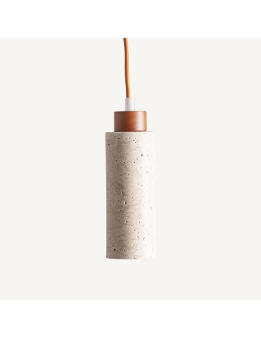 Lámpara de colgar en travertino beige y madera marrón – Vical Home | 6x6x21 cm