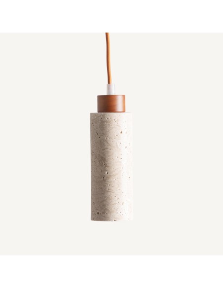 Lámpara de colgar en travertino beige y madera marrón – Vical Home | 6x6x25 cm
