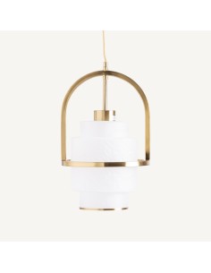 Lámpara de colgar en cristal blanco y acero bronce –...