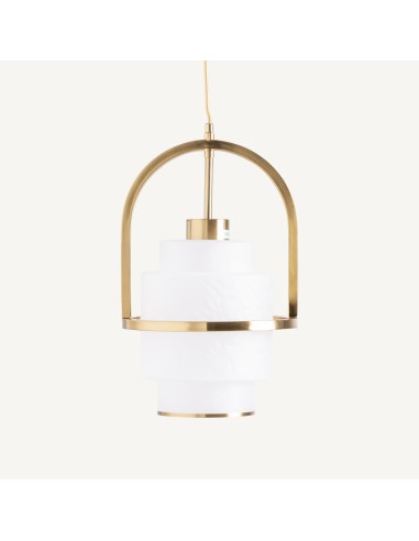 Lámpara de colgar en cristal blanco y acero bronce – Vical Home | 24x24x39 cm