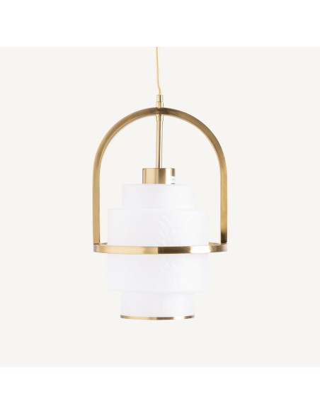 Lámpara de colgar en cristal blanco y acero bronce – Vical Home | 24x24x39 cm