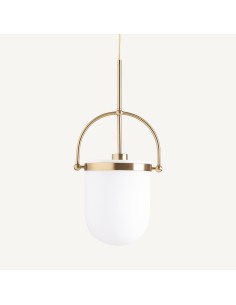 Lámpara de colgar en cristal blanco y acero oro...