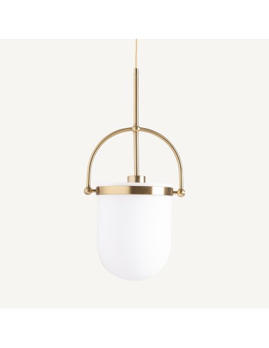 Lámpara de colgar en cristal blanco y acero oro envejecido – Vical Home | 23x18x38 cm