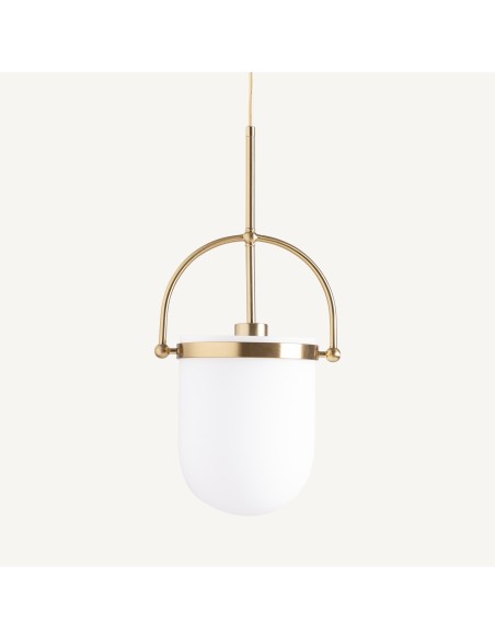 Lámpara de colgar en cristal blanco y acero oro envejecido – Vical Home | 23x18x38 cm