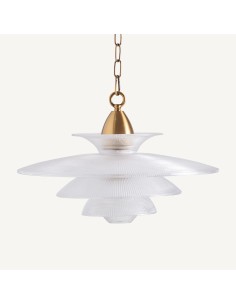 Lámpara de colgar en cristal transparente y acero dorado...