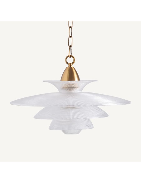 Lámpara de colgar en cristal transparente y acero dorado – Vical Home | 48x48x42 cm