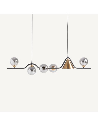 Lámpara de colgar en cristal gris ahumado, acero cobre y hierro negro – Vical Home | 123x33x27 cm