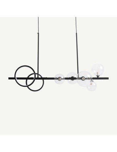 Lámpara de colgar en cristal transparente y acero negro – Vical Home | 95x30x80 cm