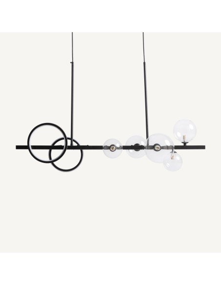 Lámpara de colgar en cristal transparente y acero negro – Vical Home | 95x30x80 cm