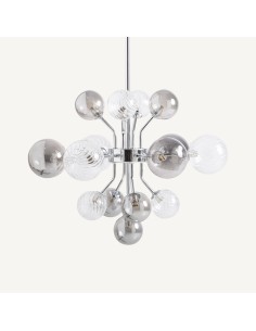 Lámpara de colgar en cristal gris ahumado y acero plata –...