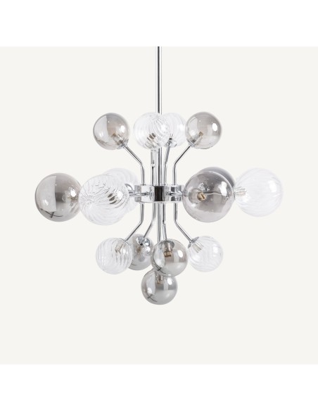 Lámpara de colgar en cristal gris ahumado y acero plata – Vical Home | 60x60x133 cm