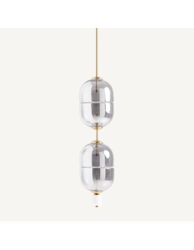 Lámpara de colgar en cristal gris ahumado y acero oro envejecido – Vical Home | 16x16x140 cm