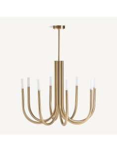 Lámpara de colgar en cristal blanco y acero oro...