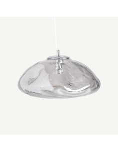 Lámpara de colgar en cristal gris ahumado y hierro plata...