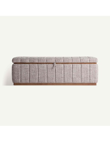 Pie de cama Ontoria en poliéster gris jaspeado y madera de fresno – Vical Home | 143x47x46 cm