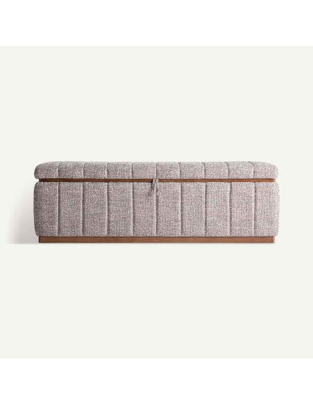 Pie de cama Ontoria en poliéster gris jaspeado y madera de fresno – Vical Home | 143x47x46 cm
