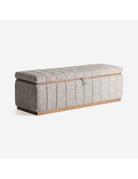 Pie de cama Ontoria en poliéster gris jaspeado y madera de fresno – Vical Home | 143x47x46 cm