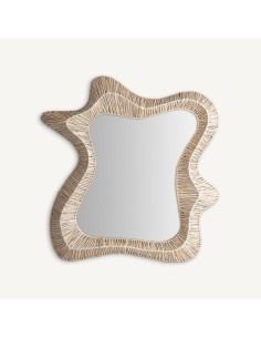Espejo Decorativo en Rafia Marrón con Marco de Madera DM...