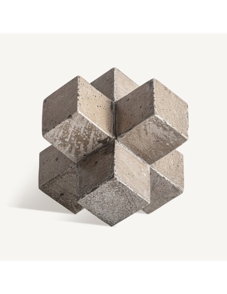 Figura Decorativa Kubo Cemento Beige Tallado 22x22x22 cm – Estilo Contemporáneo | Vical Home