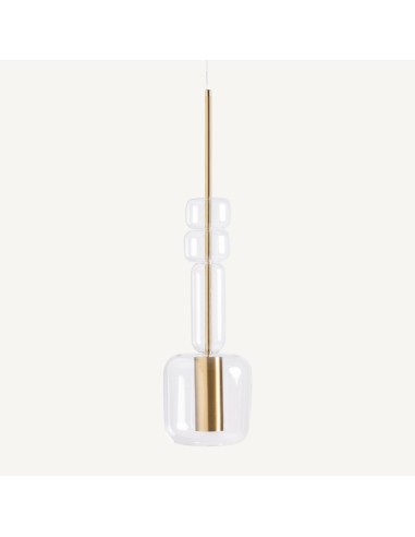 Lámpara de Colgar en Cristal Transparente y Acero Dorado – Vical Home