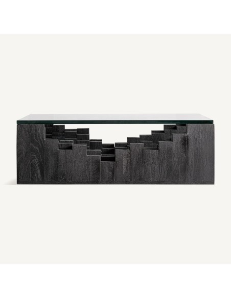 Mesa de Centro PÈTRIA VicalDesign 98x98x32 cm – Piedra y Cristal en Equilibrio