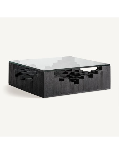 Mesa de Centro PÈTRIA VicalDesign 98x98x32 cm – Piedra y Cristal en Equilibrio