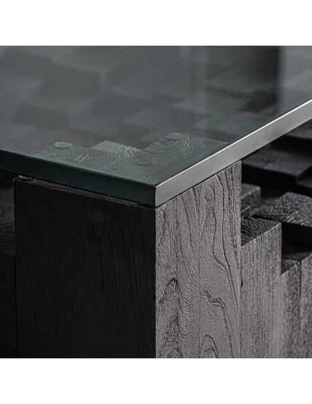 Mesa de Centro PÈTRIA VicalDesign 98x98x32 cm – Piedra y Cristal en Equilibrio