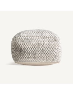 Puff Koto Clásico de Lana Blanco Roto y Espuma Gris –...