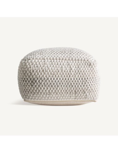 Puff Koto Clásico de Lana Blanco Roto y Espuma Gris – Desenfundable | VICAL HOME