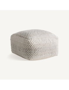 Puff Koto Clásico de Lana Blanco Roto y Espuma Gris –... 2