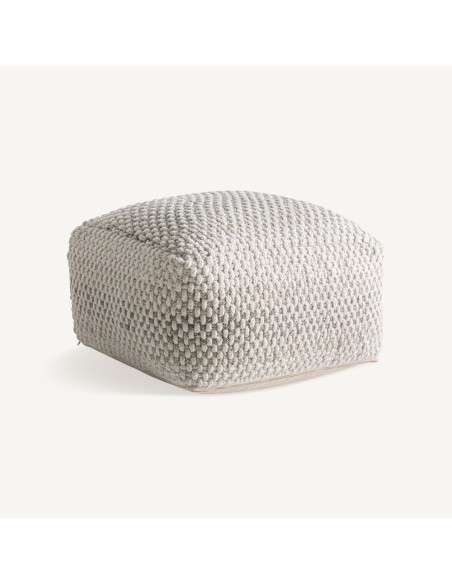 Puff Koto Clásico de Lana Blanco Roto y Espuma Gris – Desenfundable | VICAL HOME