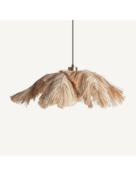 Lámpara Colgante de Fibra Natural, Hierro Negro y Acero Dorado – Vical Home