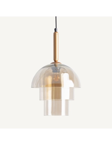 Lámpara Colgante de Cristal Gris Ahumado y Acero Dorado – Vical Home